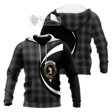 Stewart Mourning Tartan Knitted Hoodie with Family Crest Circle Style