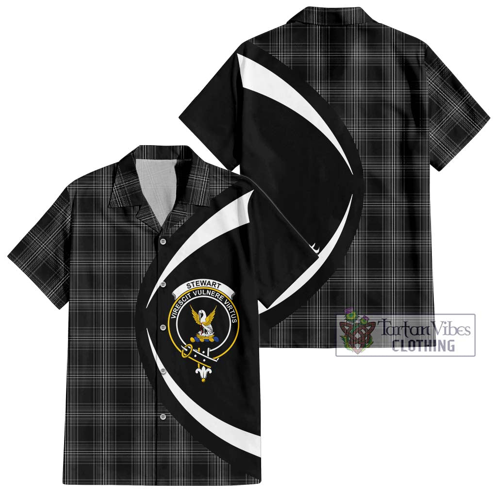 Stewart Mourning Tartan Short Sleeve Button Up with Family Crest Circle Style Kid - Tartan Vibes Clothing