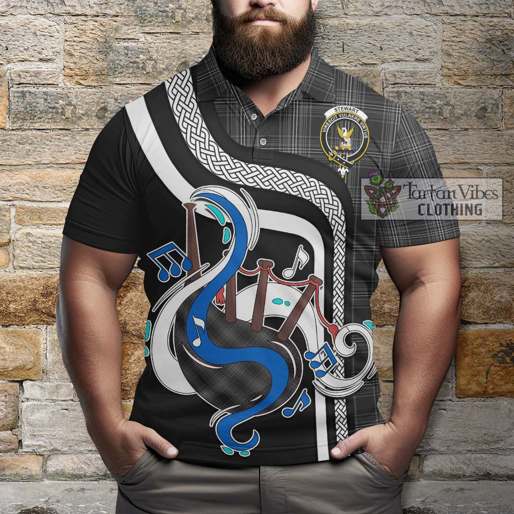 Tartan Vibes Clothing Stewart Mourning Tartan Polo Shirt with Epic Bagpipe Style