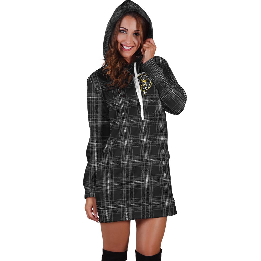 Stewart Mourning Tartan Hoodie Dress with Family Crest - Tartan Vibes Clothing