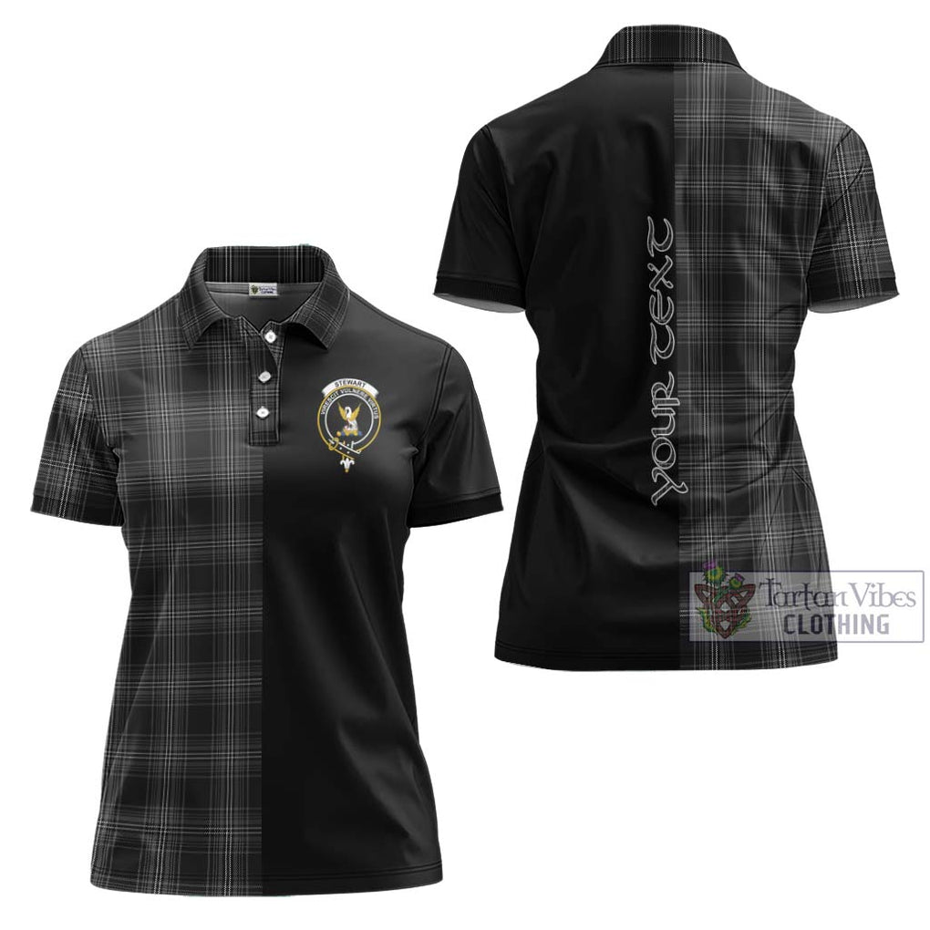 Stewart Mourning Tartan Women's Polo Shirt with Family Crest and Half Of Me Style Women - Tartanvibesclothing Shop