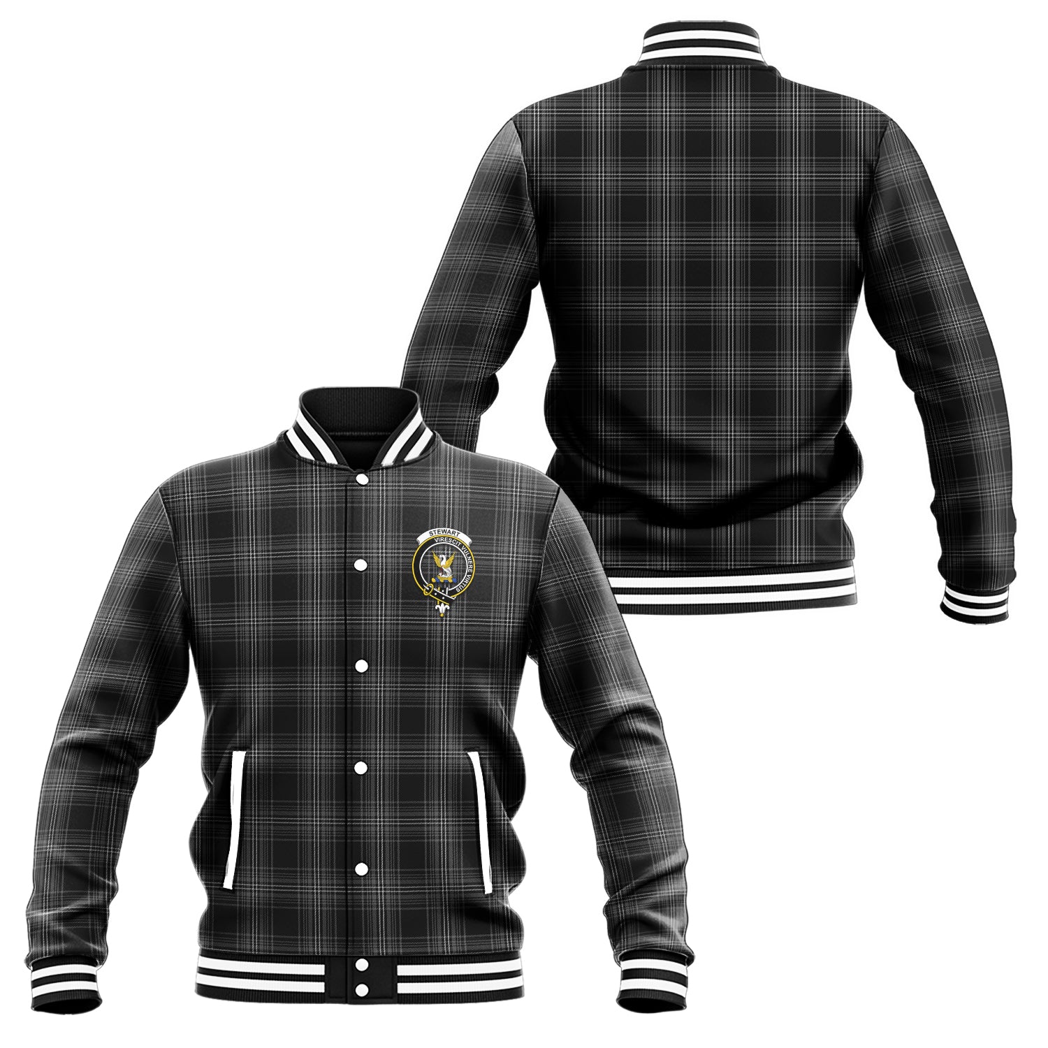 Stewart Mourning Tartan Baseball Jacket with Family Crest Unisex - Tartan Vibes Clothing