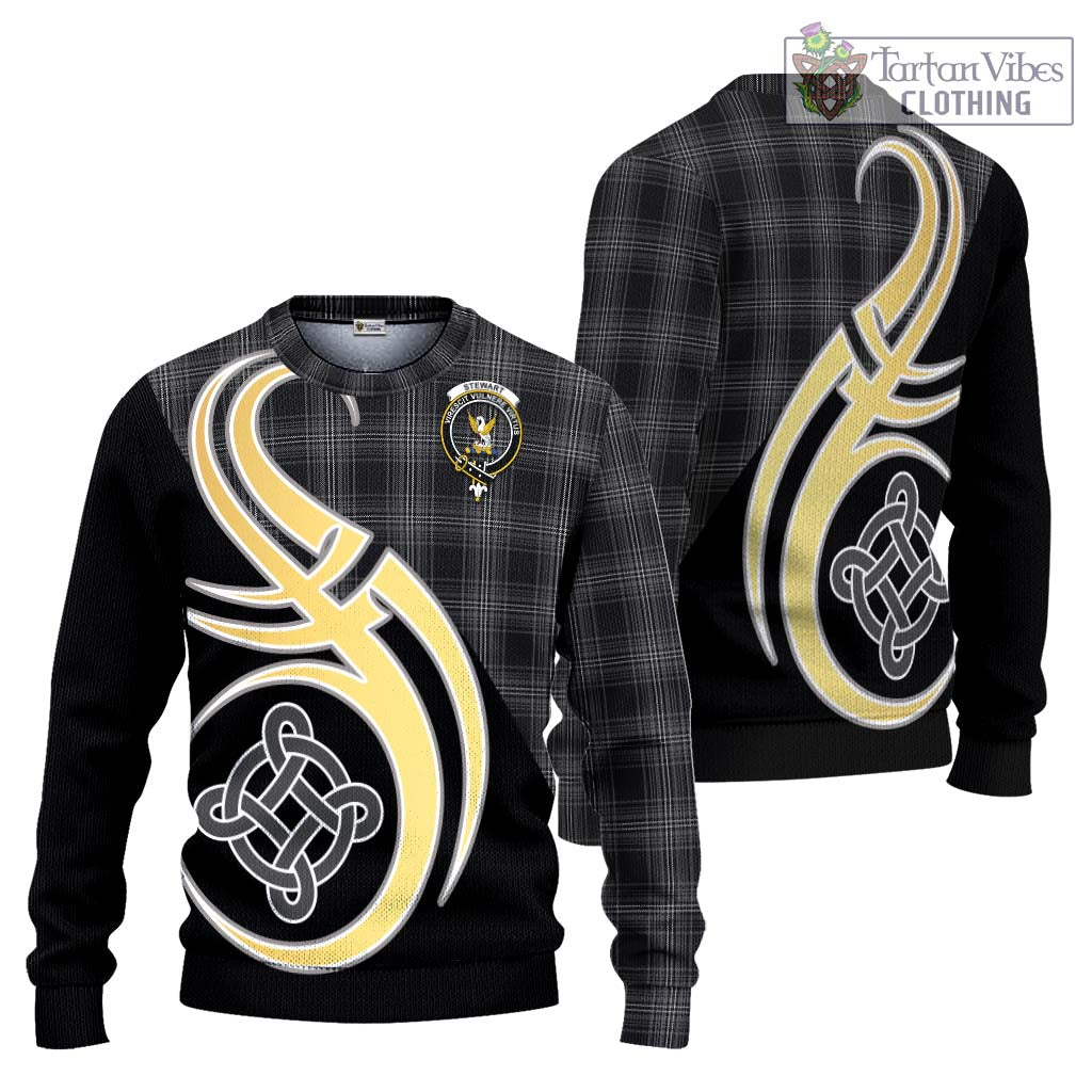 Stewart Mourning Tartan Knitted Sweater with Family Crest and Celtic Symbol Style Unisex - Tartan Vibes Clothing