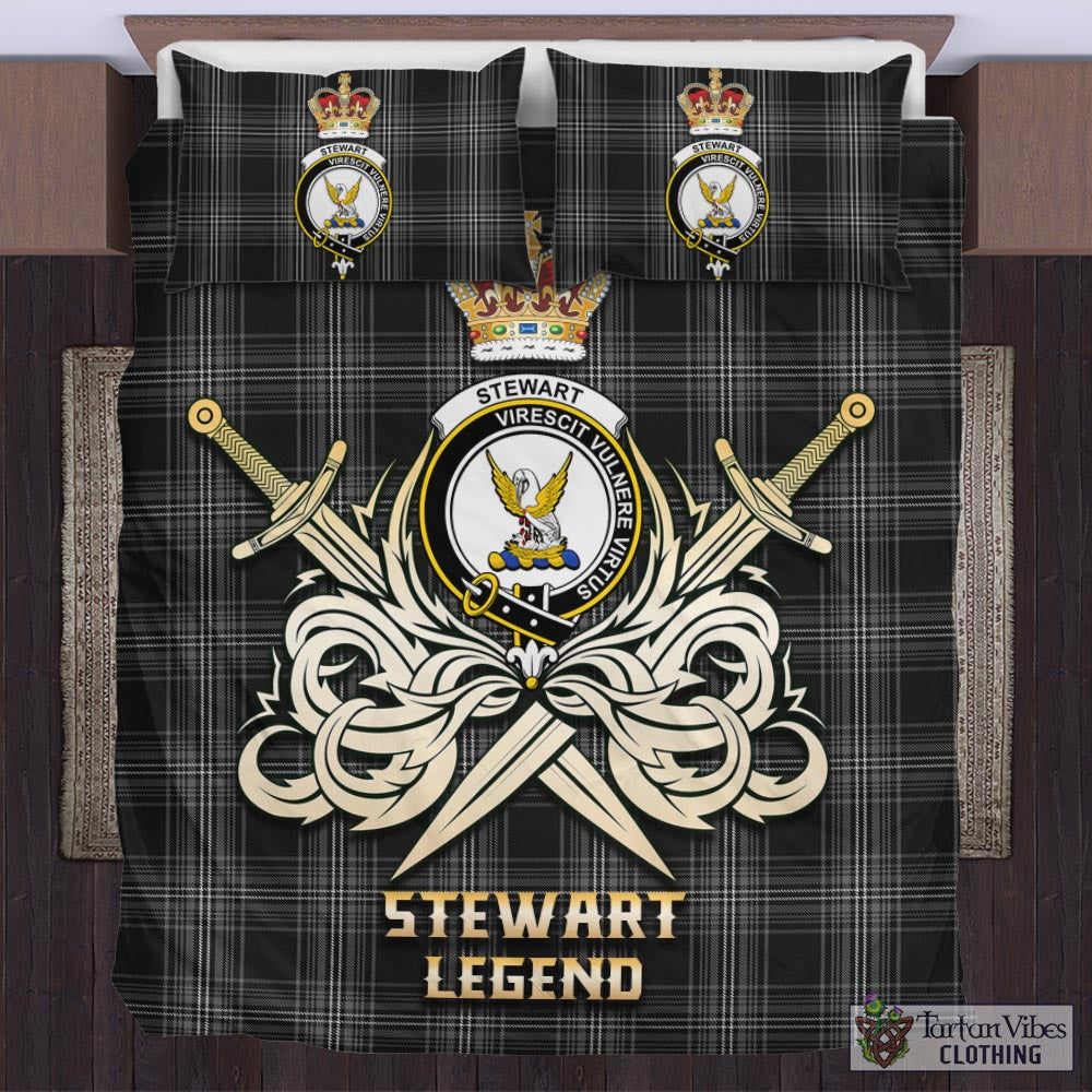 Tartan Vibes Clothing Stewart Mourning Tartan Bedding Set with Clan Crest and the Golden Sword of Courageous Legacy