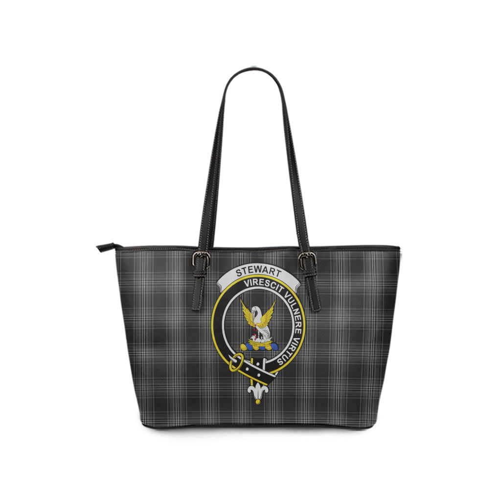 Stewart Mourning Tartan Leather Tote Bag with Family Crest - Tartan Vibes Clothing