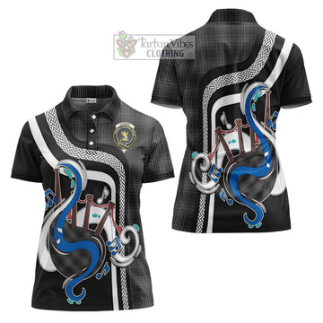 Stewart Mourning Tartan Women's Polo Shirt with Epic Bagpipe Style