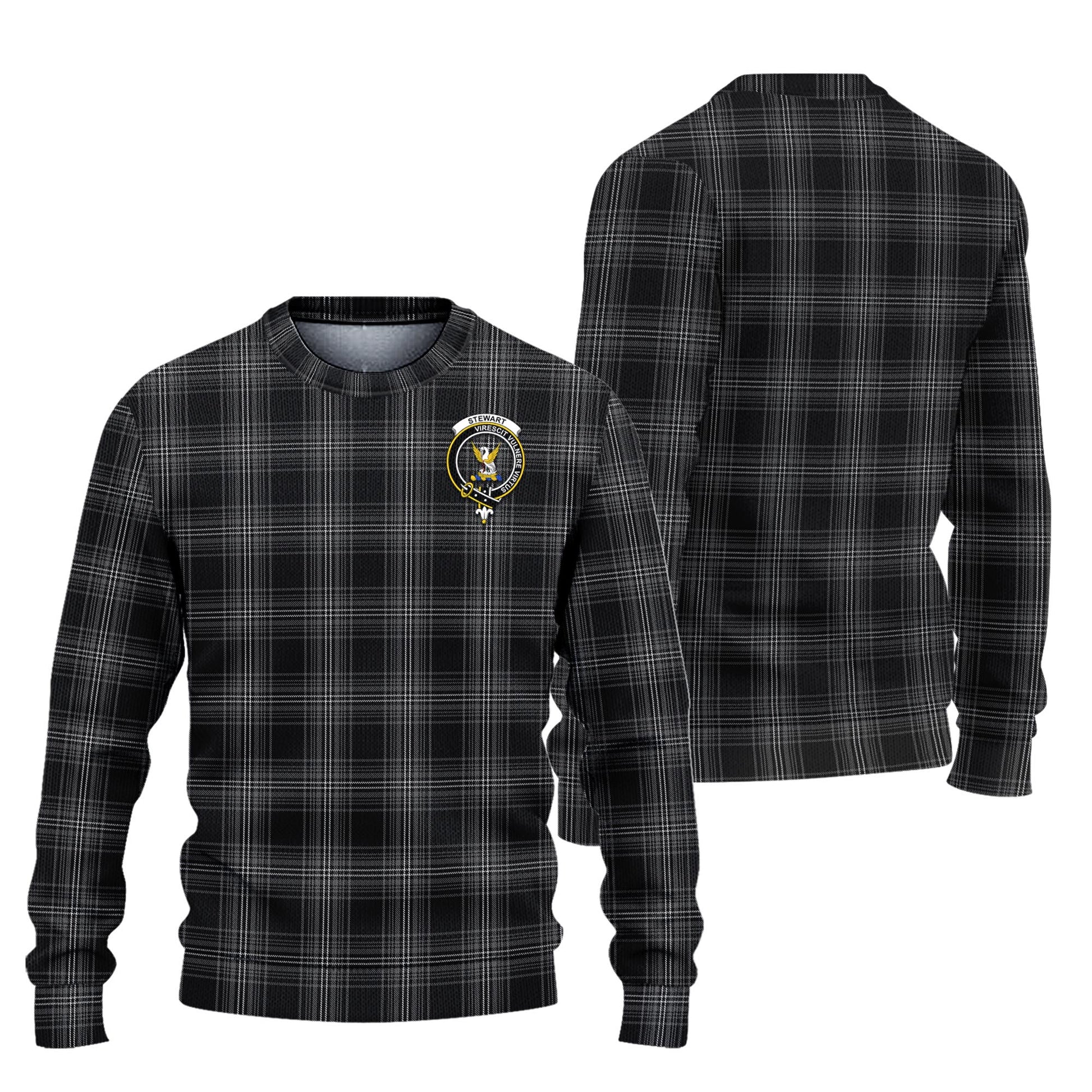 Stewart Mourning Tartan Knitted Sweater with Family Crest Unisex - Tartanvibesclothing