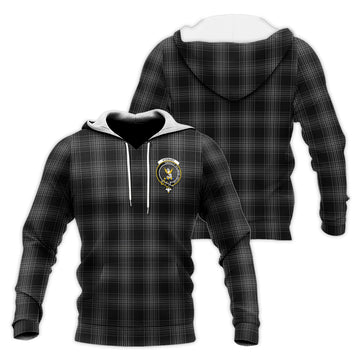 Stewart Mourning Tartan Knitted Hoodie with Family Crest