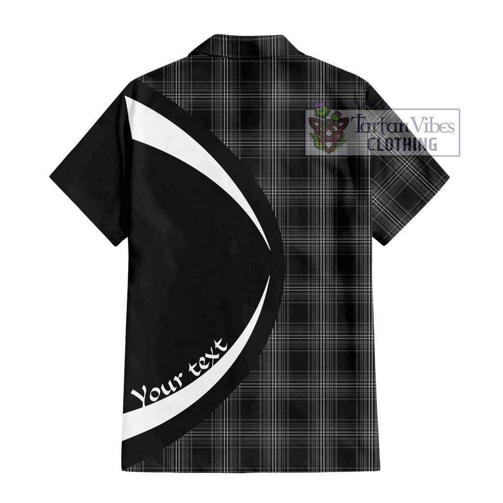 Stewart Mourning Tartan Short Sleeve Button Up with Family Crest Circle Style - Tartan Vibes Clothing