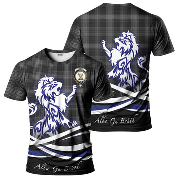 Stewart Mourning Tartan T-Shirt with Alba Gu Brath Regal Lion Emblem