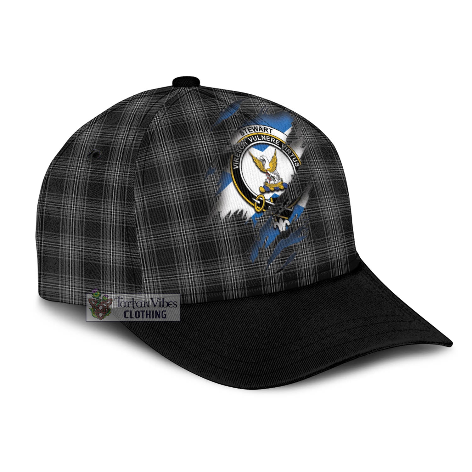 Tartan Vibes Clothing Stewart Mourning Tartan Classic Cap with Family Crest In Me Style