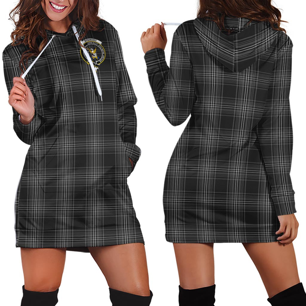 Stewart Mourning Tartan Hoodie Dress with Family Crest - Tartan Vibes Clothing