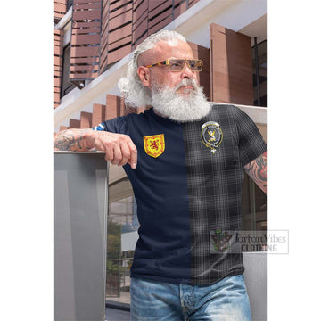 Stewart Mourning Tartan Cotton T-shirt Alba with Scottish Lion Royal Arm Half Style