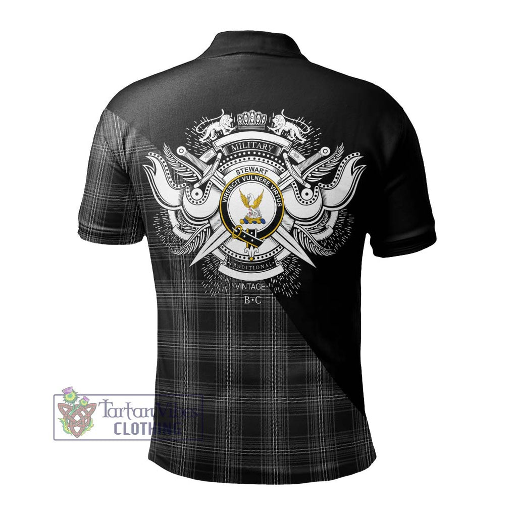 Stewart Mourning Tartan Polo Shirt with Family Crest and Military Logo Style - Tartanvibesclothing Shop