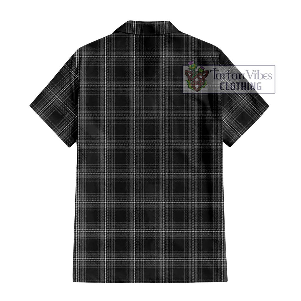 Stewart Mourning Tartan Short Sleeve Button Shirt with Family Crest DNA In Me Style - Tartanvibesclothing Shop