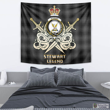 Stewart Mourning Tartan Tapestry with Clan Crest and the Golden Sword of Courageous Legacy