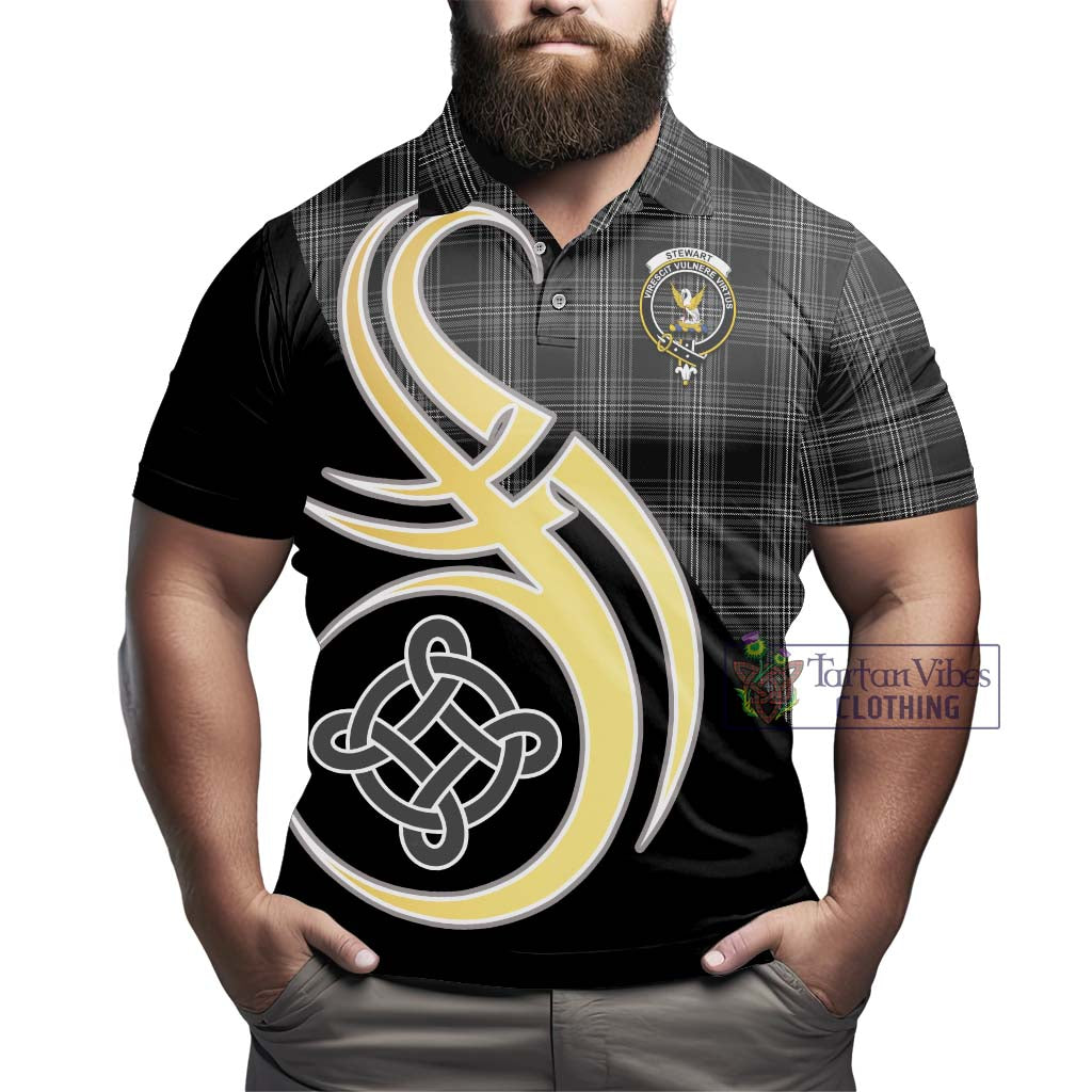 Tartan Vibes Clothing Stewart Mourning Tartan Polo Shirt with Family Crest and Celtic Symbol Style