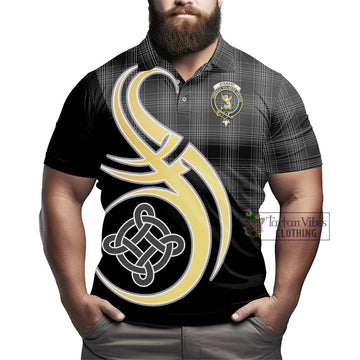 Stewart Mourning Tartan Polo Shirt with Family Crest and Celtic Symbol Style