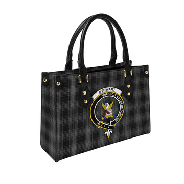 Stewart Mourning Tartan Leather Bag with Family Crest