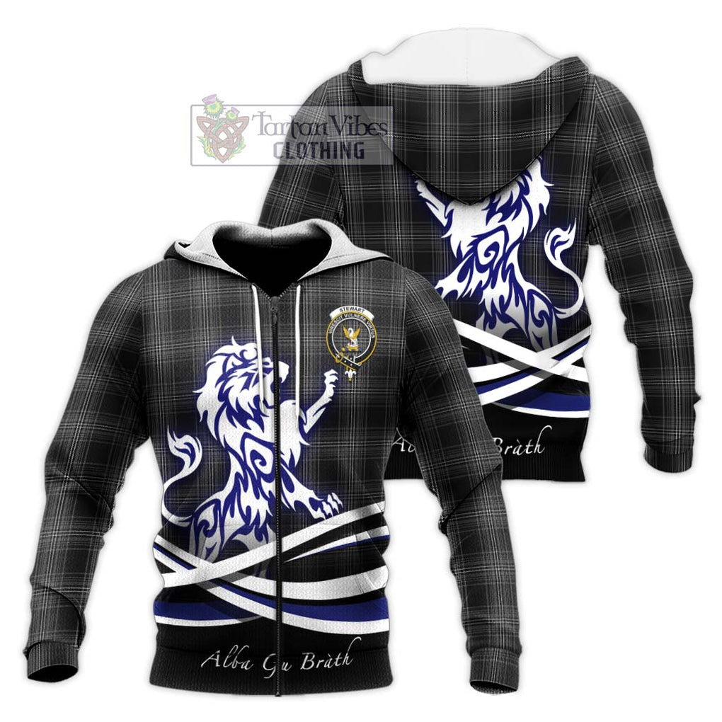 Stewart Mourning Tartan Knitted Hoodie with Alba Gu Brath Regal Lion Emblem Unisex Knitted Zip Hoodie - Tartanvibesclothing Shop