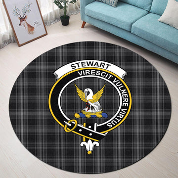 Stewart Mourning Tartan Round Rug with Family Crest