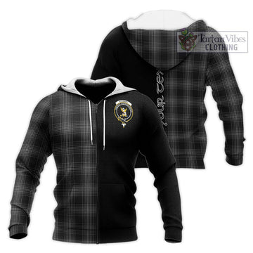 Stewart Mourning Tartan Knitted Hoodie with Family Crest and Half Of Me Style