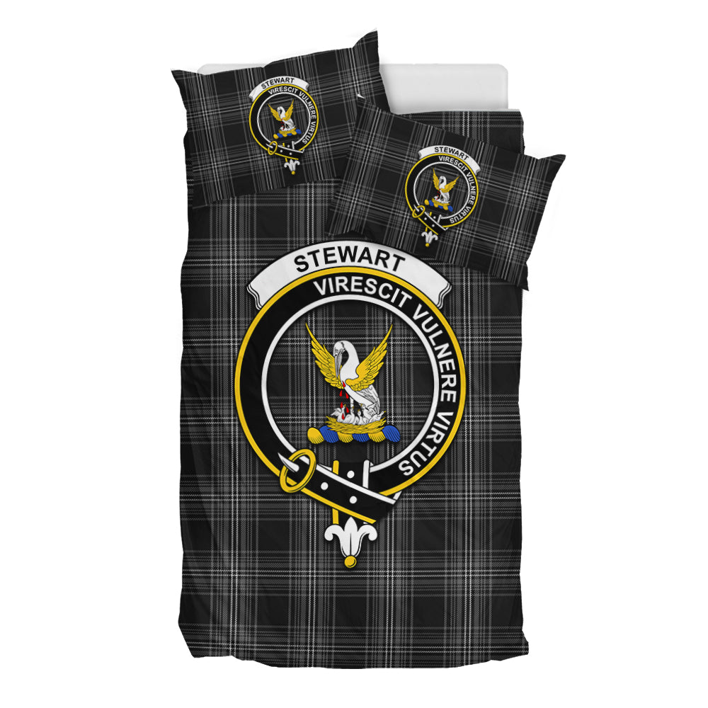 Stewart Mourning Tartan Bedding Set with Family Crest - Tartan Vibes Clothing