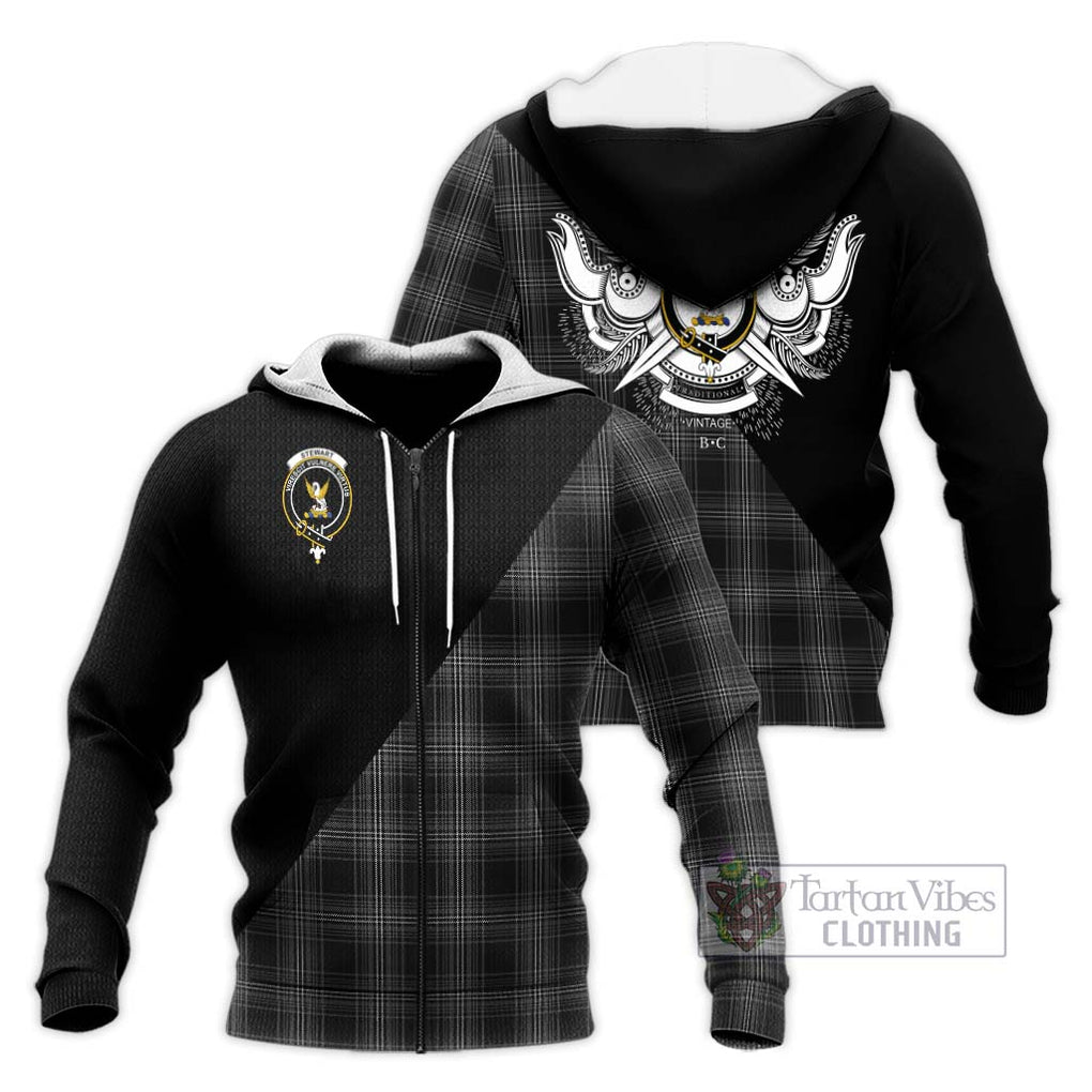 Stewart Mourning Tartan Knitted Hoodie with Family Crest and Military Logo Style Unisex Knitted Zip Hoodie - Tartanvibesclothing Shop