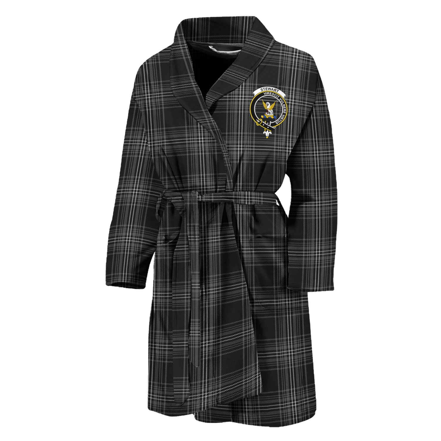 Stewart Mourning Tartan Bathrobe with Family Crest Unisex M - Tartan Vibes Clothing