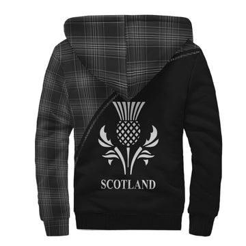 Stewart Mourning Tartan Sherpa Hoodie with Family Crest Curve Style