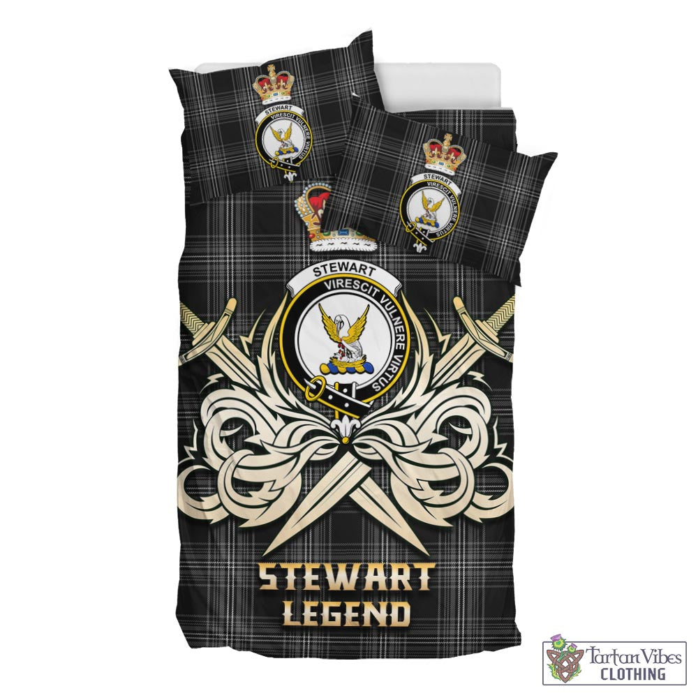 Tartan Vibes Clothing Stewart Mourning Tartan Bedding Set with Clan Crest and the Golden Sword of Courageous Legacy