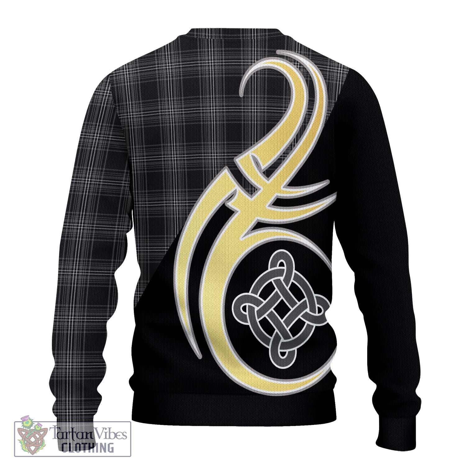 Stewart Mourning Tartan Knitted Sweater with Family Crest and Celtic Symbol Style - Tartan Vibes Clothing