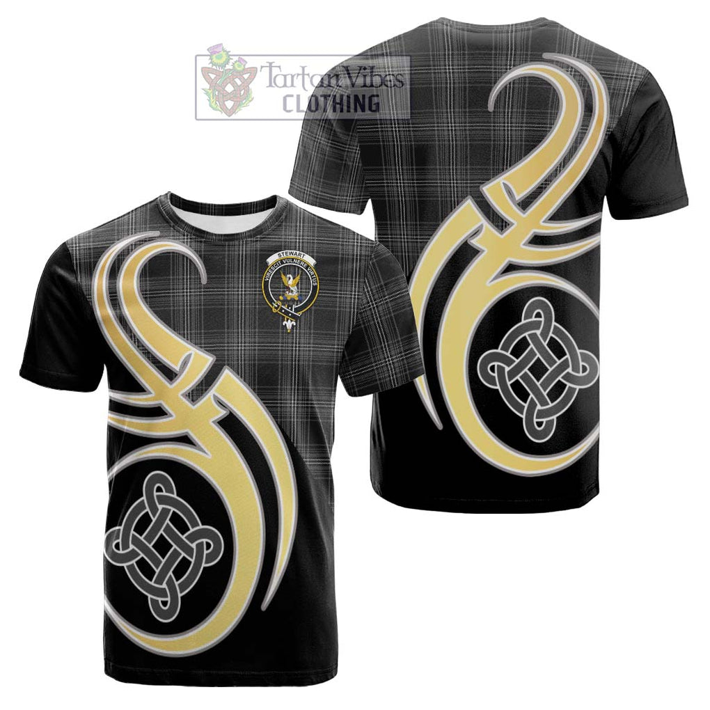 Tartan Vibes Clothing Stewart Mourning Tartan Cotton T-shirt with Family Crest and Celtic Symbol Style