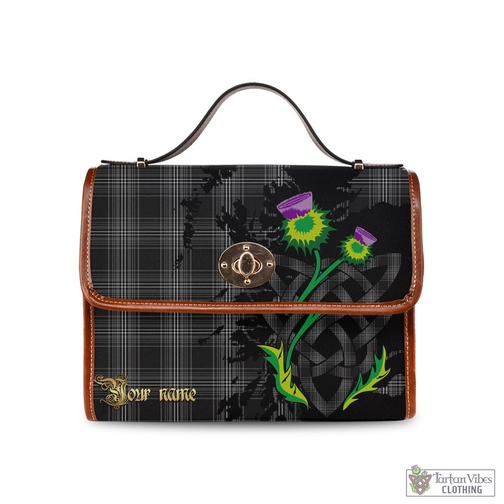 Tartan Vibes Clothing Stewart Mourning Tartan Waterproof Canvas Bag with Scotland Map and Thistle Celtic Accents