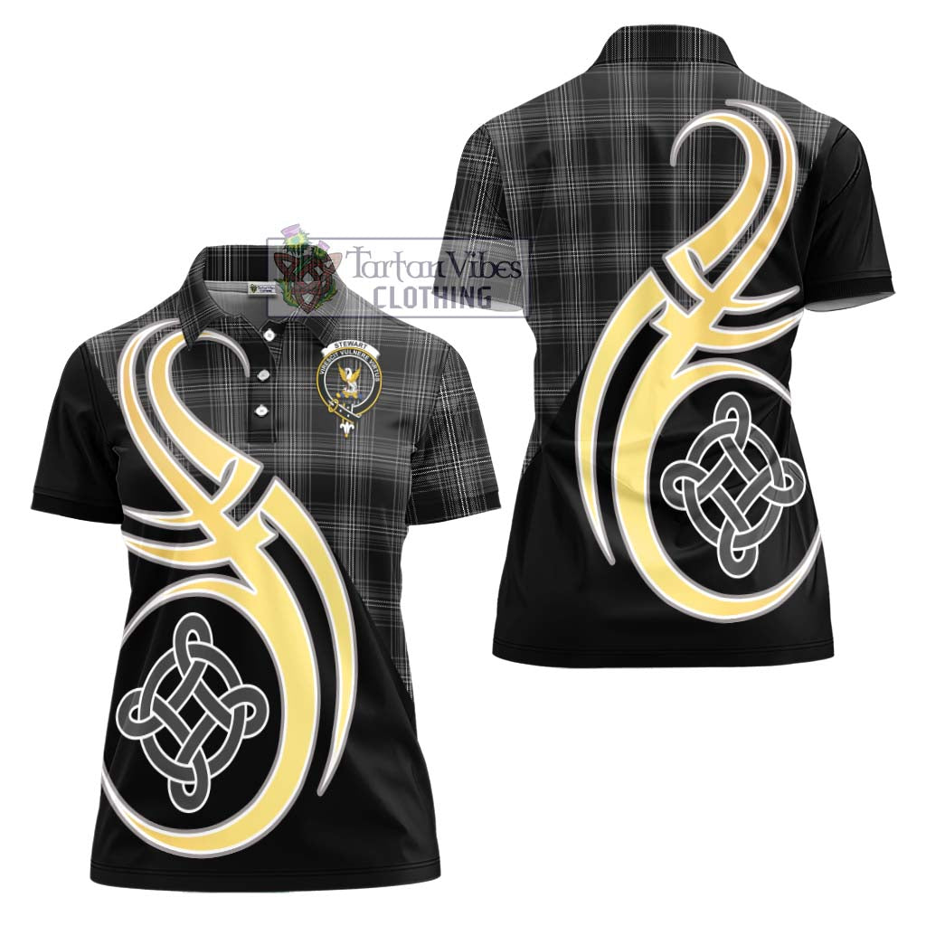 Stewart Mourning Tartan Women's Polo Shirt with Family Crest and Celtic Symbol Style - Tartan Vibes Clothing