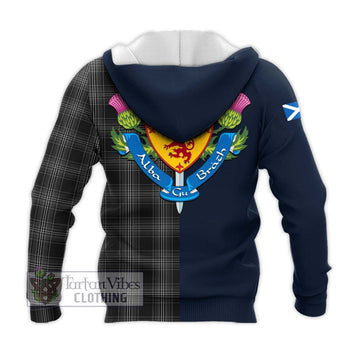 Stewart Mourning Tartan Knitted Hoodie Alba with Scottish Lion Royal Arm Half Style