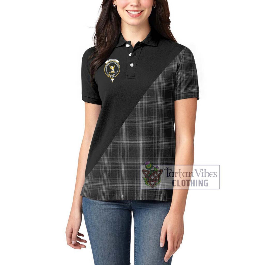 Stewart Mourning Tartan Women's Polo Shirt with Family Crest and Military Logo Style - Tartanvibesclothing Shop