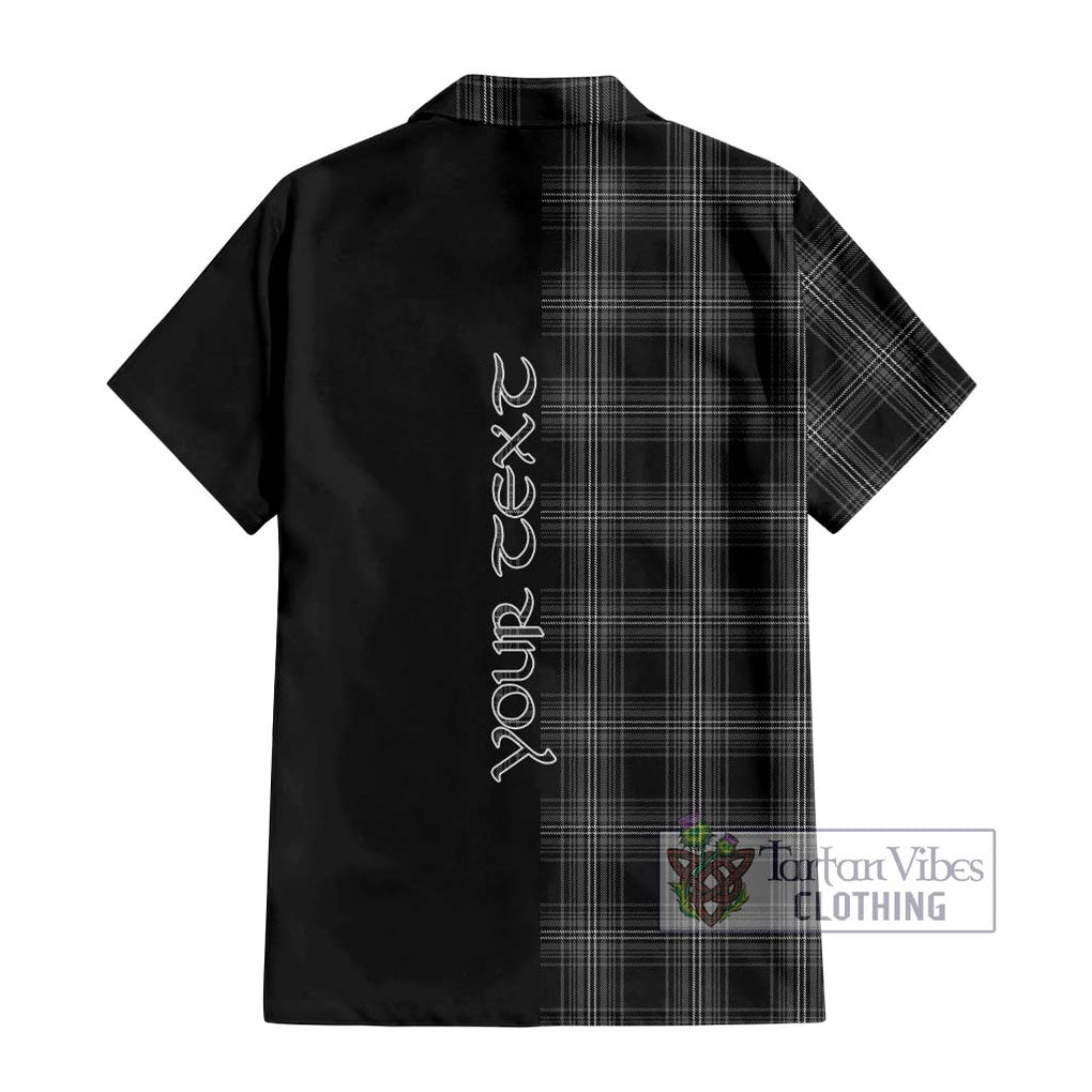 Stewart Mourning Tartan Short Sleeve Button Shirt with Family Crest and Half Of Me Style - Tartanvibesclothing Shop