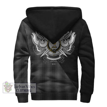 Stewart Mourning Tartan Sherpa Hoodie with Family Crest and Military Logo Style