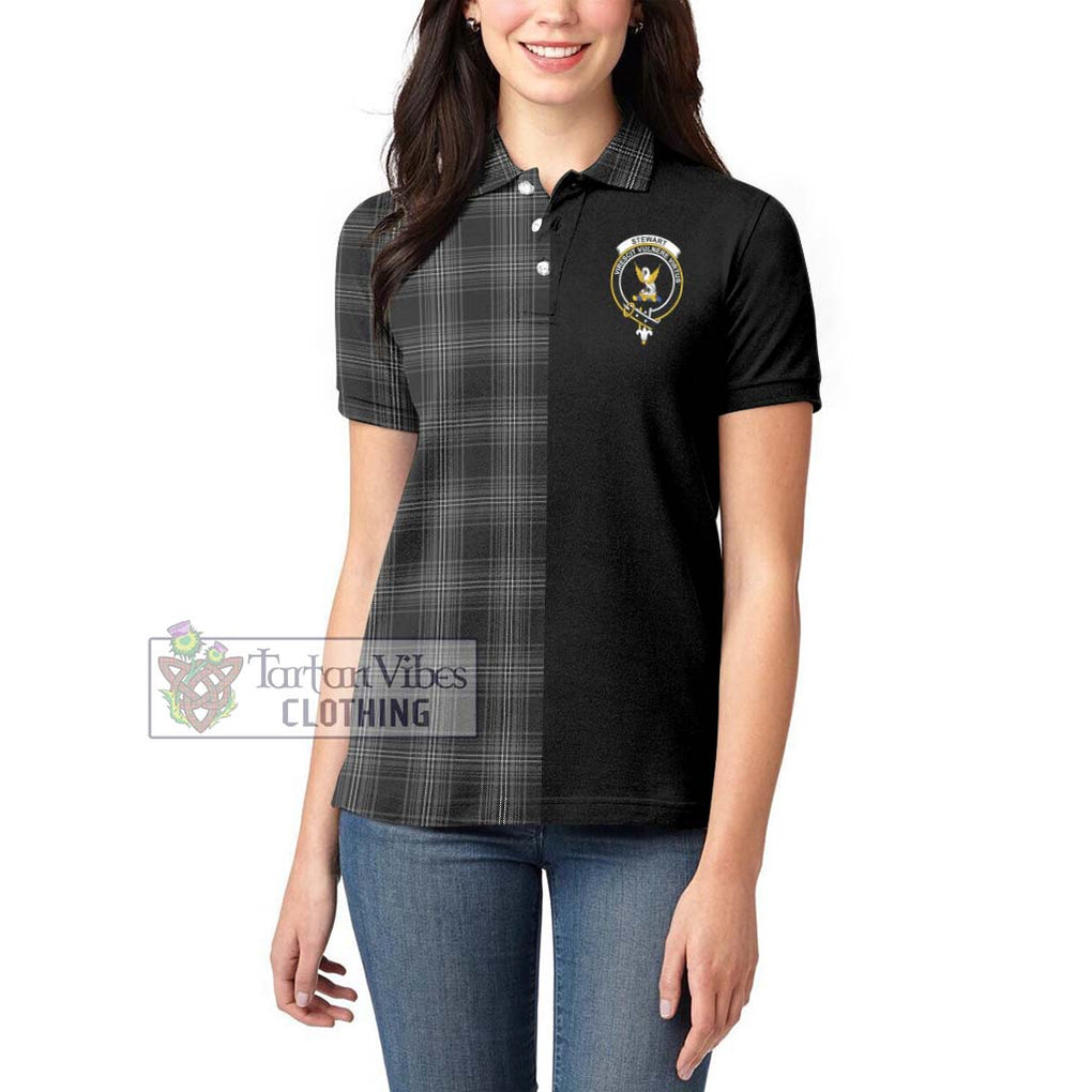 Stewart Mourning Tartan Women's Polo Shirt with Family Crest and Half Of Me Style - Tartanvibesclothing Shop