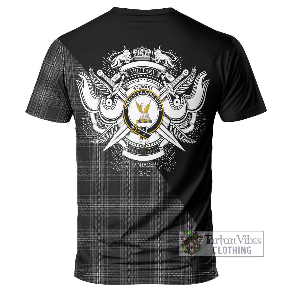 Stewart Mourning Tartan T-Shirt with Family Crest and Military Logo Style - Tartanvibesclothing Shop