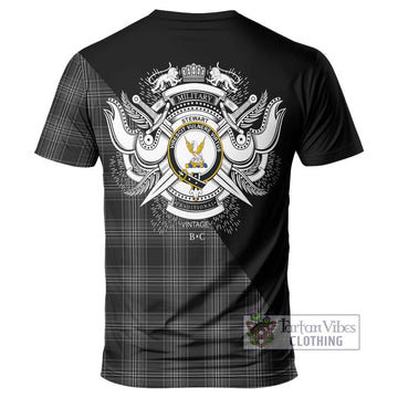 Stewart Mourning Tartan T-Shirt with Family Crest and Military Logo Style