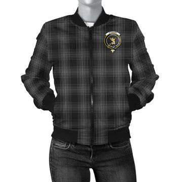 Stewart Mourning Tartan Bomber Jacket with Family Crest