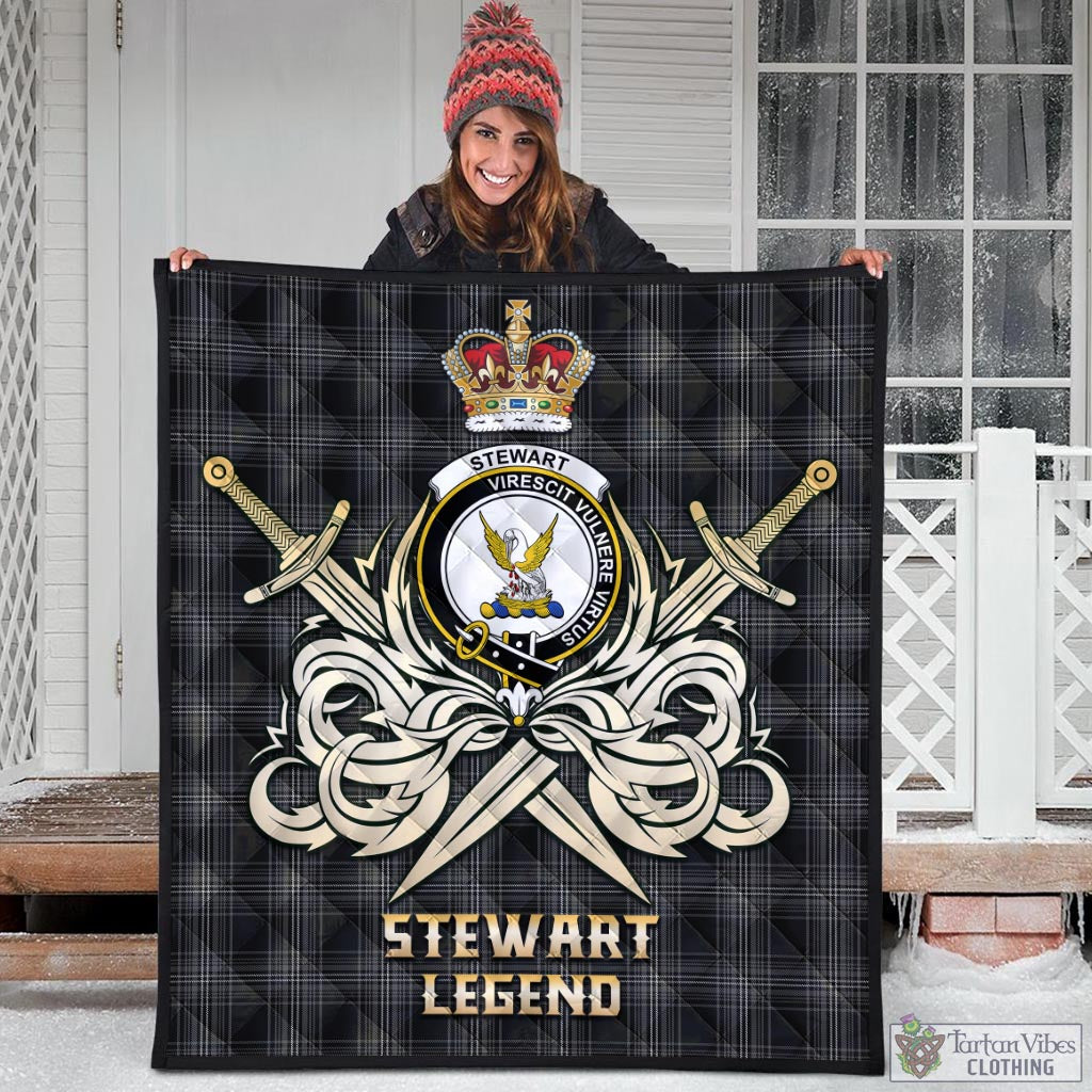 Tartan Vibes Clothing Stewart Mourning Tartan Quilt with Clan Crest and the Golden Sword of Courageous Legacy