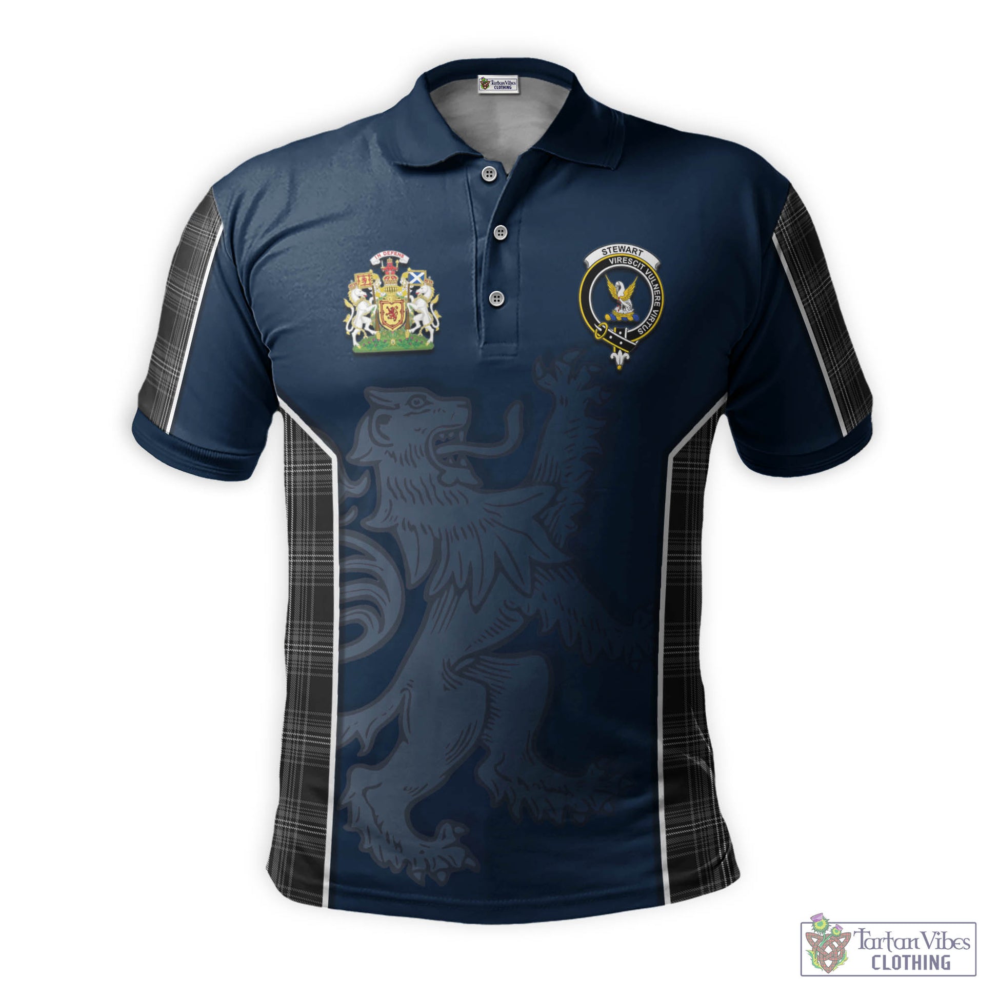 Tartan Vibes Clothing Stewart Mourning Tartan Men's Polo Shirt with Family Crest and Lion Rampant Vibes Sport Style