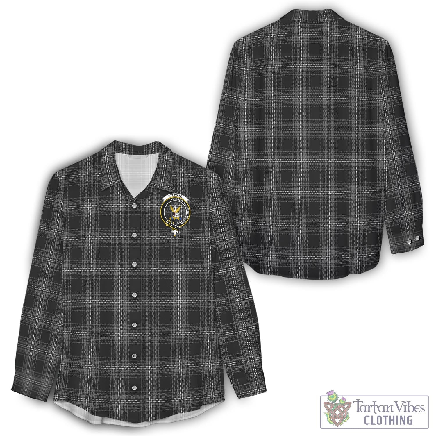 Tartan Vibes Clothing Stewart Mourning Tartan Womens Casual Shirt with Family Crest