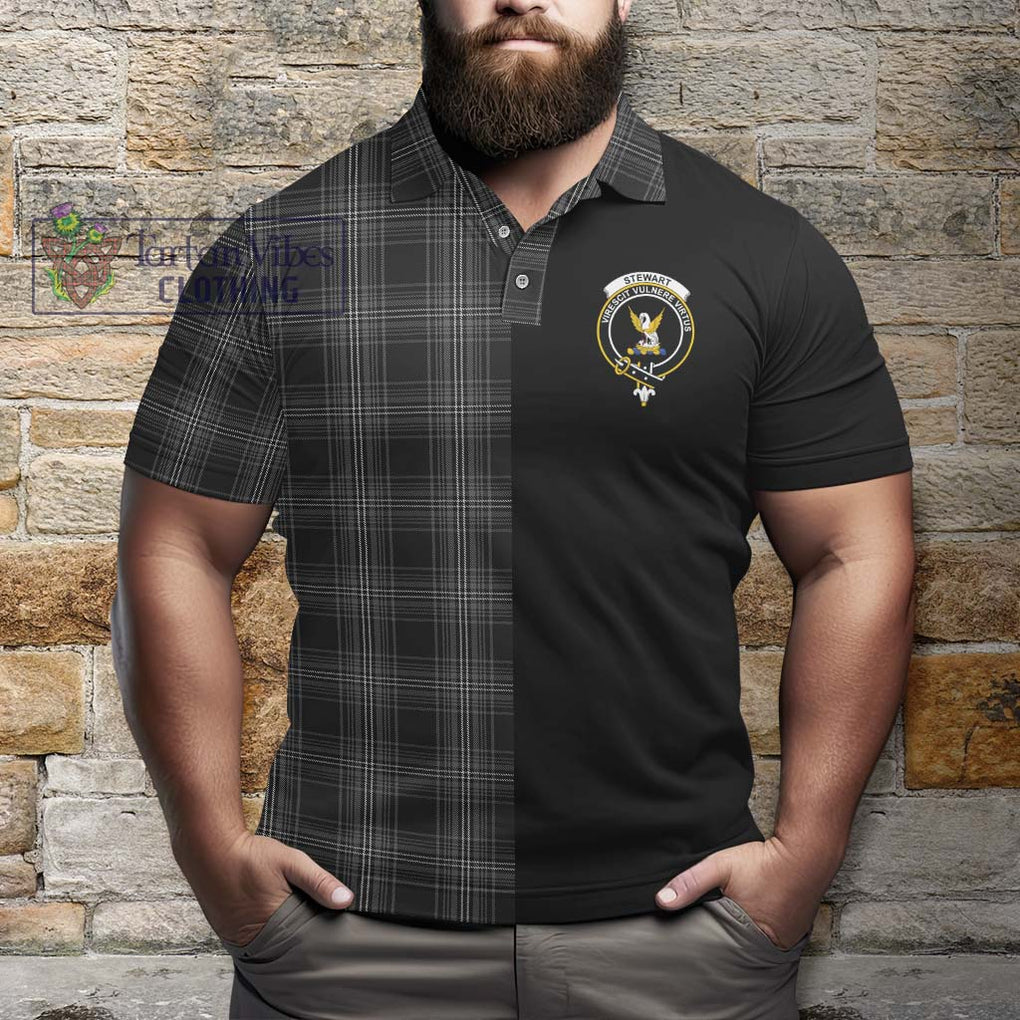 Stewart Mourning Tartan Polo Shirt with Family Crest and Half Of Me Style - Tartanvibesclothing Shop