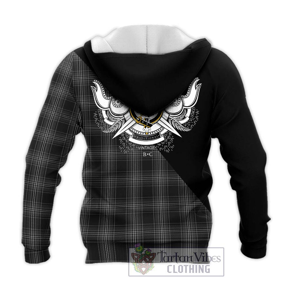 Stewart Mourning Tartan Knitted Hoodie with Family Crest and Military Logo Style - Tartanvibesclothing Shop