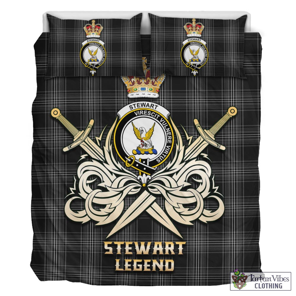 Tartan Vibes Clothing Stewart Mourning Tartan Bedding Set with Clan Crest and the Golden Sword of Courageous Legacy