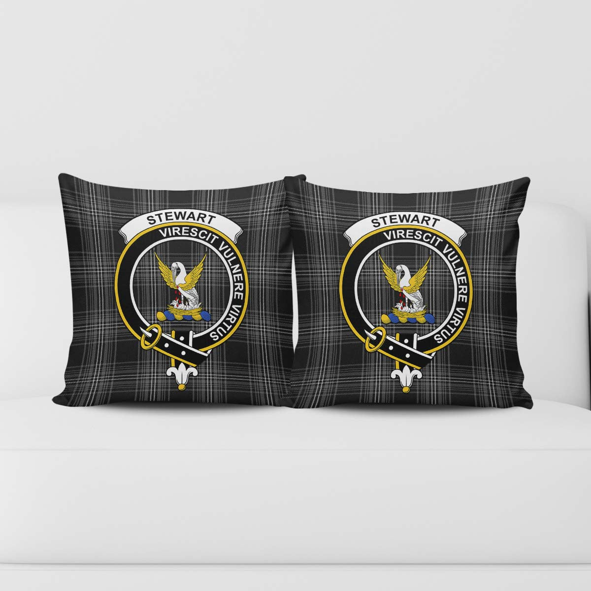 Stewart Mourning Tartan Pillow Cover with Family Crest - Tartanvibesclothing